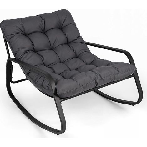 Grey Outdoor Rocking Lounge Chair with Thick Cushion