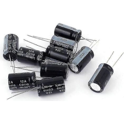 10 condensateurs électrolytiques en aluminium traversants 25 V 2200 µF 13 x 20 mm (1/2)