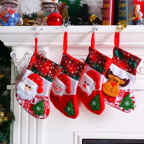 4 décorations de Noël, chaussette de Noël à suspendre au sapin (1/5)