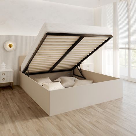 Lit coffre Paris 160 x 200 cm avec sommier à lattes relevable Cachemire