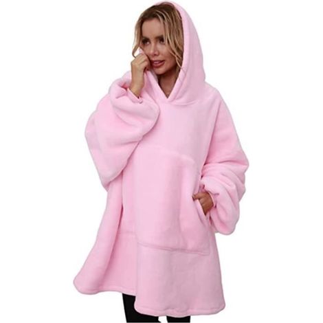 1 pièce Robe-Couverture en flanelle, douce et chaude, avec capuche et manches, plaid 78 x 115 cm, rose, pour détente à la maison