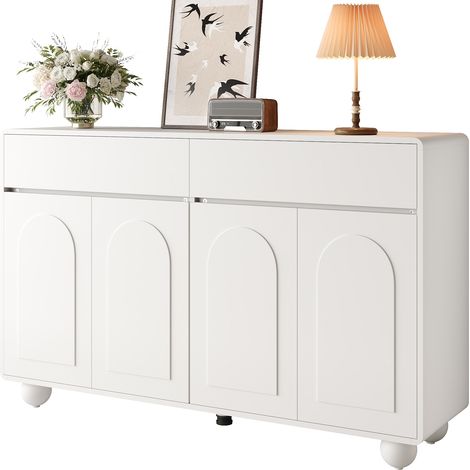 Buffet de salon à portes cintrées, meuble de rangement moderne en panneaux de particules et MDF, pieds ronds en métal (1/5)