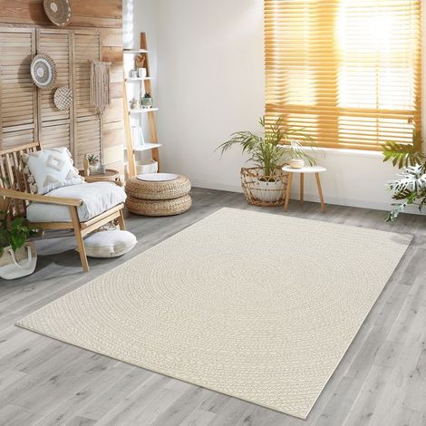 1 tapis intérieur extérieur, aspect jute crème, résistant UV, salon chambre terrasse, 240 x 340 cm