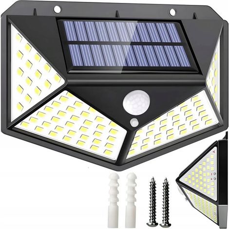 Lámpara solar con sensor de movimiento crepuscular, 100 LED, para pared de jardín. (1/5)