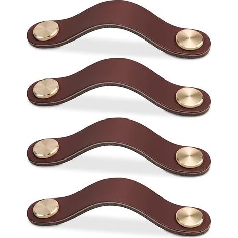 4pcs Poignée Meuble Cuir, Bouton Porte Placard Poignee Cuir Bouton de Tiroir, Poignee de Meuble Vintage pour Armoires, Commode, Cuisine, Salle de Bain (Brun Foncé, 96mm) (1/2)