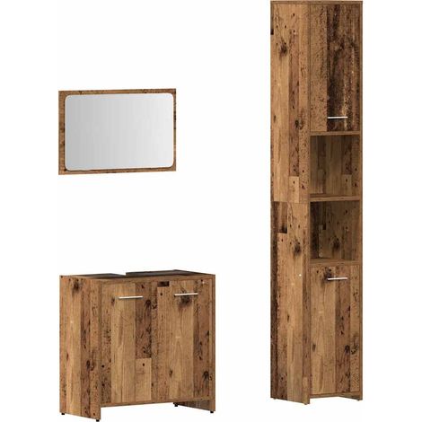Maison Exclusive - 3-tlg. Badmöbel-Set Altholz-Optik Holzwerkstof