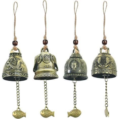 4 pezzi di campanelli eolici Feng Shui con benedizioni, campanelli eolici cinesi, campanelli eolici Feng Shui, campanelli Feng Shui, campanelli di benedizione Feng Shui, per appendere decorazioni port