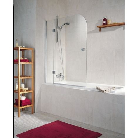Pare-baignoire pliant 114 x 140 cm, verre 5 mm, paroi de baignoire 2 volets, écran de baignoire pivotant, profilé aspect chromé, fixation à gauche, Schulte (1/2)
