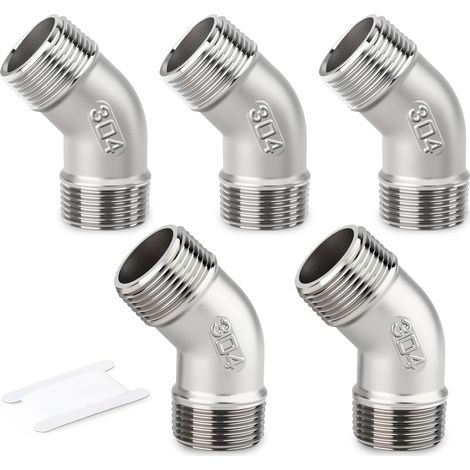 1 pièces coude à 45 degrés en acier inoxydable 304, tuyau mâle 1"BSP vers femelle 1"BSP, raccord de tuyauterie 304 Mbsp X Mbsp(45 Degrés) 1/2"BSP(5 PCS) (1/5)