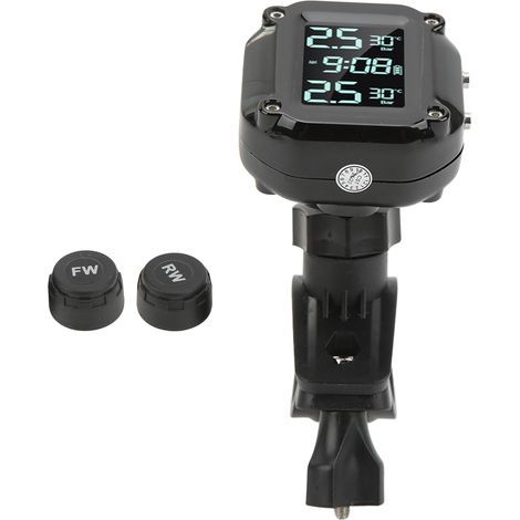 Système de surveillance de la pression des pneus de moto avec 2 capteurs, chargement USB, écran LCD, étanchéité IP67, pour une conduite en toute sécurité. (1/5)