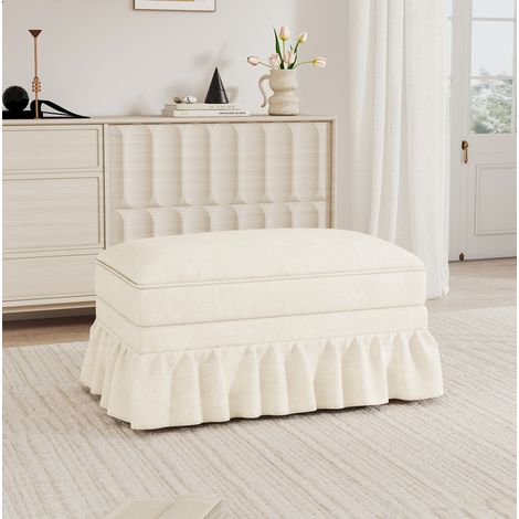 Pouf chenille blanc 90 x 56,6 x 49 cm, charge max. 80 kg DESVIAE (1/5)