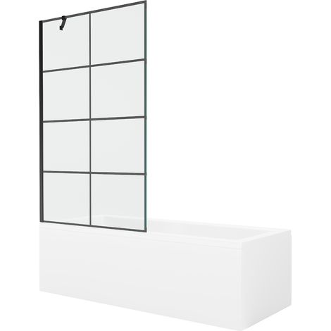 Mexen Cubik Rechteckige Badewanne 150 x 70 cm mit Verkleidung und 1-flügeliger 100 cm Duschabtrennung, schwarzes Muster (1/5)