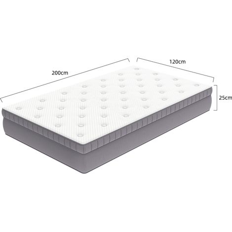 Matelas 120x200x25 cm blanc ancien en mousse et ressorts ensachés 7 zones avec soutien renforcé des bords (1/2)