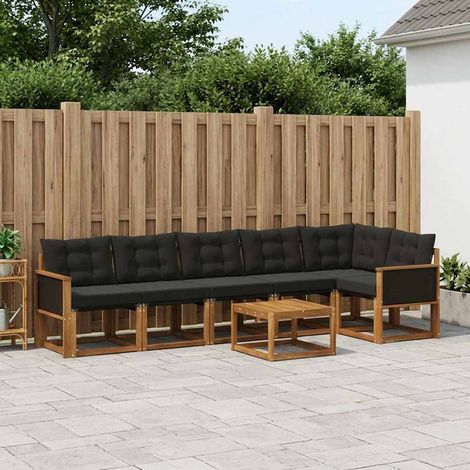 vidaXL Outdoor-Sofagarnitur mit Kissen 7 pcs Natürlich und Schwarz (1/5)