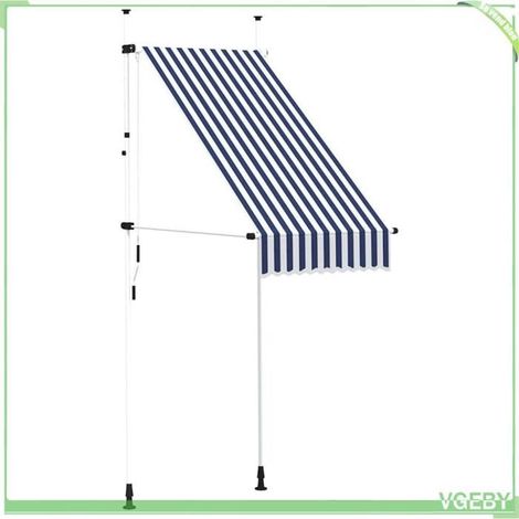 Auvent rétractable manuel - FAFEICY - 145829 - 100 cm - Rayures bleu et blanc - Hydrofuge (1/5)