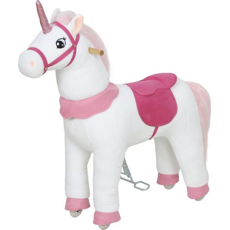 Cheval à bascule licorne enfants revêtement tissu structure robuste roues fluides 3-5 ans blanc