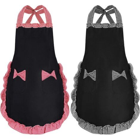 Tablier femme 2 pièces, tabliers noirs avec 2 poches, imperméables-NANOTEH (1/4)