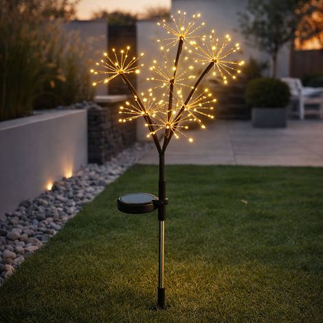 Solarleuchte Feuerwerk-Optik Stecklampe Solar Deko Solarleuchte Erdspieß Gartenleuchte, Edelstahl, LED warmweiß, H 60 cm