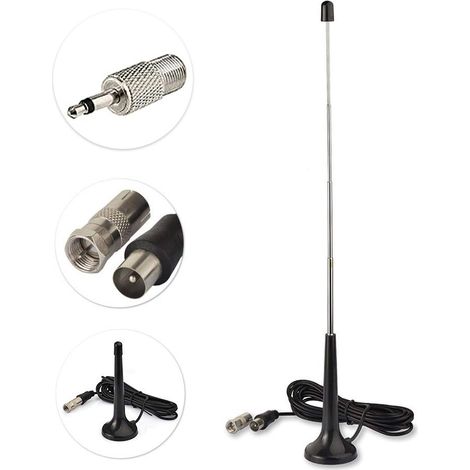 Antenna radio telescopica - Include 3 adattatori e cavo di prolunga da 1,5 m - Antenna radio digitale - Nera (1/5)