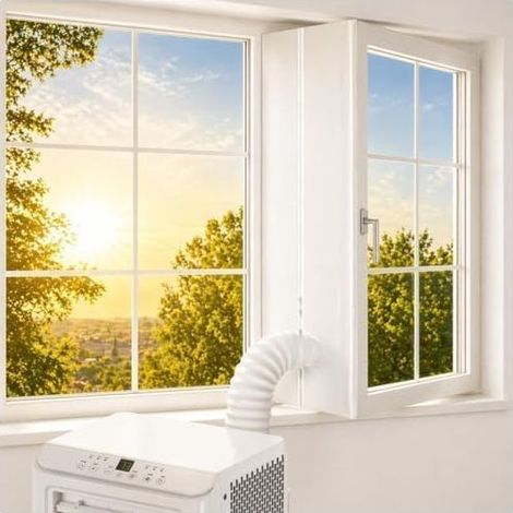 Kit d’étanchéité pour climatiseur mobile et sèche-linge à évacuation – Bande adhésive isolante de 400 cm, compatible avec fenêtres coulissantes, oscillo-battantes, velux et fenêtres à guillotine (1/4)