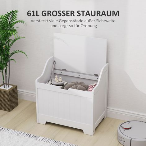 Coffre de rangement blanc en bois avec couvercle, grand espace de stockage, design moderne (1/4)