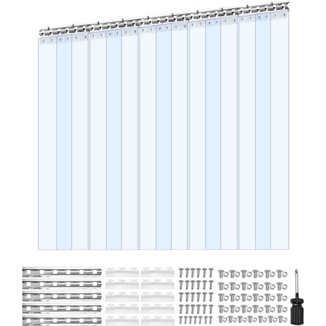 Rideau en bandes PVC transparent, 2,4 m x 1,5 m, épaisseur 2 mm, lot de 10 lames, imperméable et lisse, idéal pour chambre froide, entrepôt, garage. (1/5)