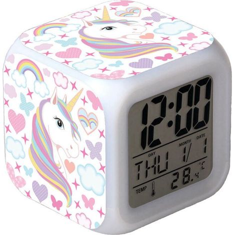 Unicorn Kids Alarm Clock, Night Light Alarm Clock Girls Digital Alarm Clock No Tick Alarm Clock, Suitable for School Beginners, Children's Day Gift/Boys Girls Enrollment Gift (1/3)