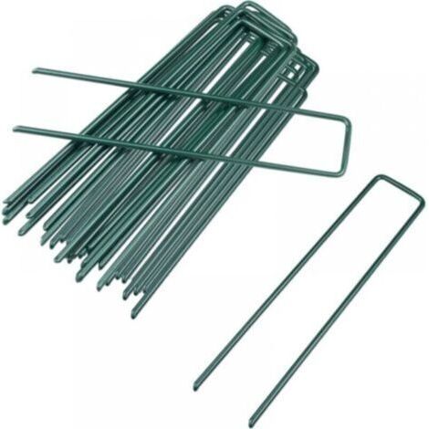 100 Pack de 15 cm U-Garden Clous de Fixation Clous de Sol en Acier Galvanisé pour Tissu de Mauvaises Herbes, Filet, Gazon Artificiel, Tente, Membrane, Vert
