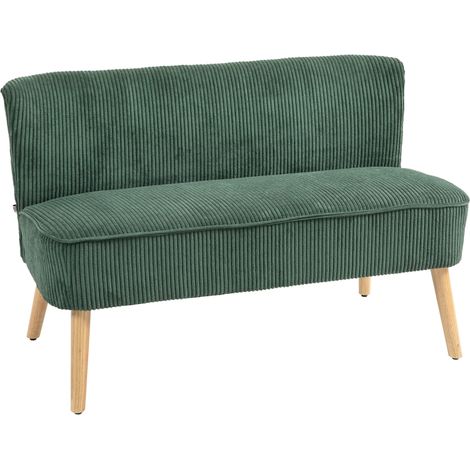 Sofa 2 places en velours polyester, structure en bois, dimensions 117 x 56,5 x 77 cm, couleur verte, confort assuré (1/5)