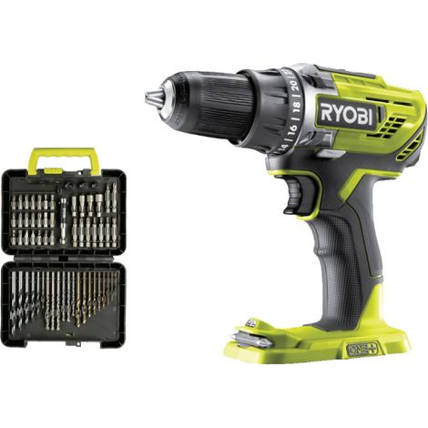 Confezione RYOBI - Trapano/avvitatore R18DD3-0 - 18V OnePlus senza batteria e caricatore - Set di 60 accessori - foratur