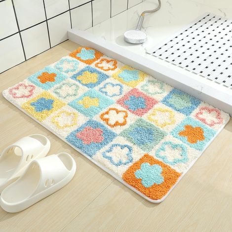 Bonita alfombrilla de baño, alfombrilla de ducha antideslizante, adorable alfombra de felpa suave de microfibra súper absorbente, tamaño 40 x 60 cm (flor pequeña). (1/5)