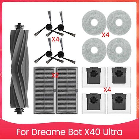 Filtre pour aspirateur brosse pour aspirateur Filtre de brosse pour aspirateur filtre de Bot X40 Ultra Robot Aspirateur pièce détachée Rubber Main Side Brosse HEPA Filtre Serpillière Rag Dust Bags (1/5)