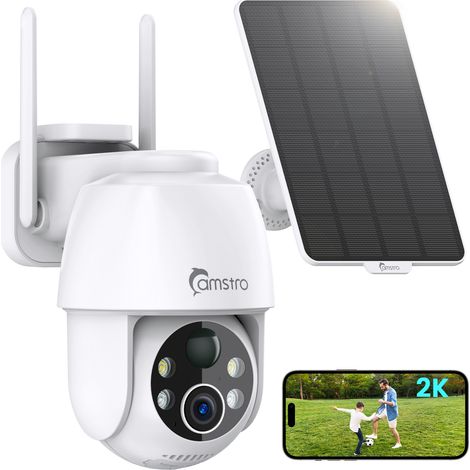 CAMSTRO Telecamere IP di sicurezza da esterno a batteria da 3 MP alimentate a energia solare con visione notturna a colori ultra grandangolare a 130°, rilevamento intelligente di persone e veicoli e a (1/5)