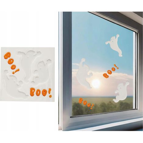 Adesivi decorativi in gel per finestre a tema fantasmi "Boo" per feste di Halloween. (1/3)