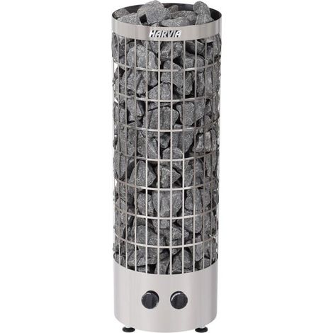 Harvia – Poêle de sauna électrique Cilindro 6,8 à 9 kW – Inox – 80 kg de pierres – Commandes en bas – Pour espaces confinés
