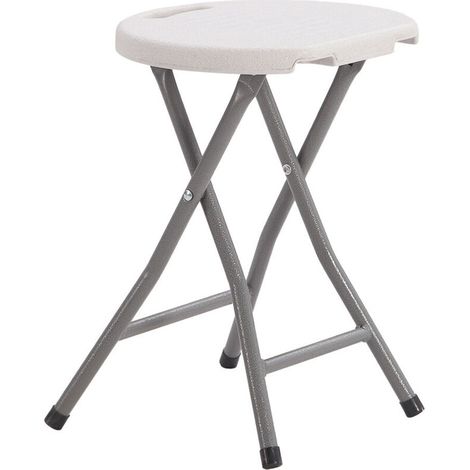 Tabouret pliant (charge maximale 150 kg) 33x30x45cm en plastique et acier en blanc et gris