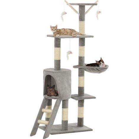 Katzen-Kratzbaum mit Sisal-Säulen 138 cm Grau