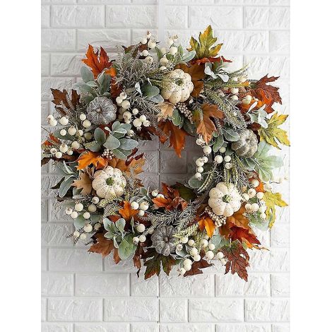 Guirlande de feuilles d'érable artificielles d'automne, couronne florale artificielle de 45 cm en plastique, décoration murale de Noël pour porte.