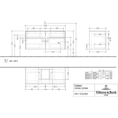 Villeroy & Boch C070B0AA WTUS Collaro C070B0 1200x548x500mm m.
