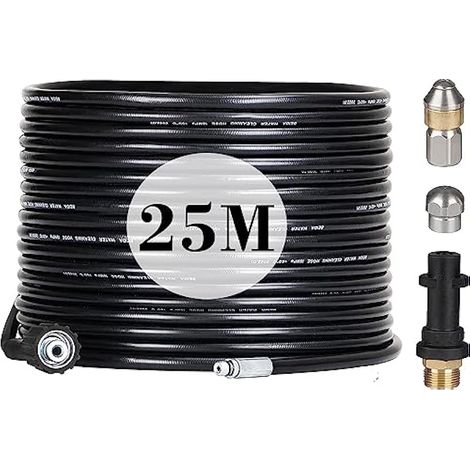 25M Tuyau Déboucheur Canalisation pour Nettoyeur Haute Pression Kärcher, avec Buse à Jet et Buse Rotatif, 180Bar Kit Furet Professional avec Adaptateurs pour Karcher K2/K3/K4/K5/K6/K7 Accessoire