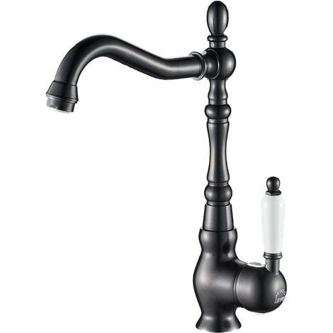 Rubinetto cucina monocomando da appoggio nero con bocca a L girevole – aeratore e design elegante (1/3)