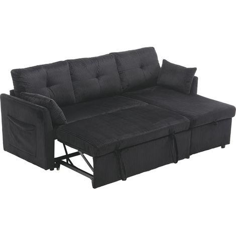 Sofá cama modular en chenilla negra con almacenamiento y cama extraíble HOMVRA (1/5)
