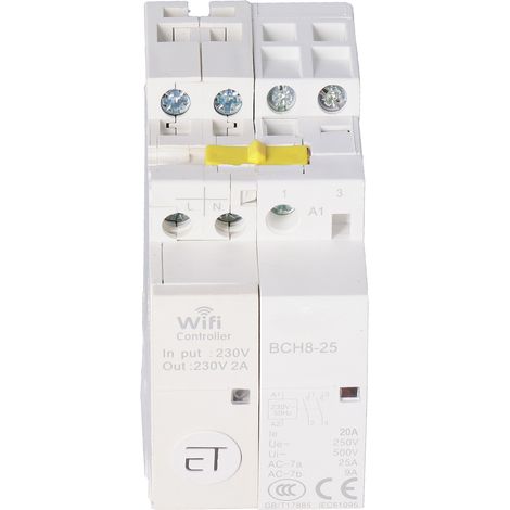 Contacteur de commande WiFi 2NO, contacteur basse tension domestique à télécommande pour maison connectée AC230V20A (1/5)
