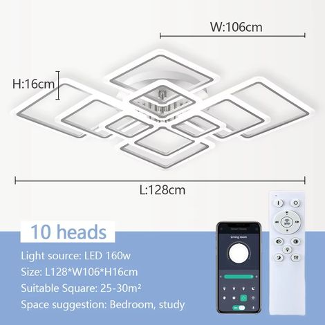 Plafonnier acrylique – 10 lampes – Commande distance – Lustre simple – Grand salon – 10 têtes