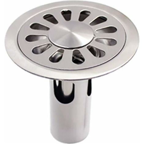 Siphon de sol rond en acier inoxydable brossé, adapté pour salle de bain, cuisine, buanderie, jardin (1/4)