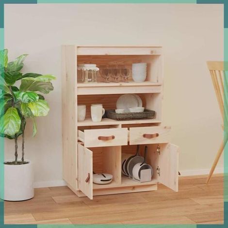 Buffet haut - 820157 - Bois massif de pin - 67 x 40 x 108,5 cm - Non traité (1/5)