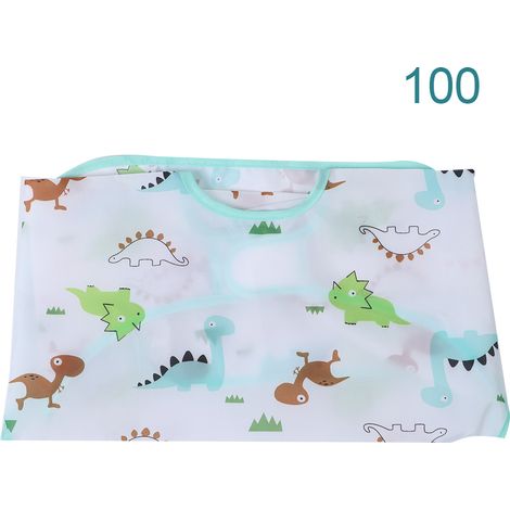 Tablier Enfant Imperméable à Manches Longues Col Rond – Bavoir Anti-Tâches Bleu pour Bébé Dessin (1/5)