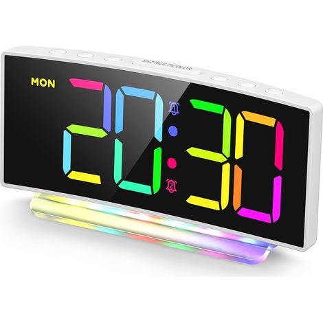 1 Réveil Numérique Double Alarme Port USB Charge Lumière RGB Veilleuse Chambre