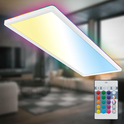 Plafonnier LED plat avec télécommande, rétroéclairage RGBIC, CCT, intensité variable, plafonnier salon, panneau chambre d'enfant, plafond, 58x20x2,5 cm, blanc (1/5)