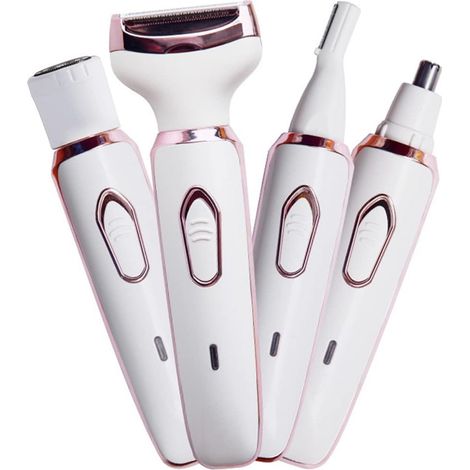 TRADE SHOP - Set Rasoio Elettrico Da Donna Per Corpo Viso Naso Indolore Ricaricabile Portatile 4in1 -